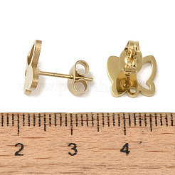 イオンプレーティング（IP）304ステンレススチールスタッドピアス金具  蝶  ゴールドカラー  9.5x8mm  穴：1.2mm  ピン：0.7x11mm&nbsp;STAS-I206-58G