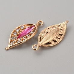 Kc金メッキ合金ペンダント  アクリルとクリスタルのラインストーン  リーフチャーム  ショッキングピンク  31x13x4mm  穴：2mm&nbsp;FIND-TAC0025-01KCG-04