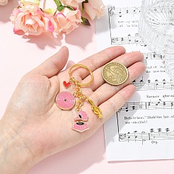 合金エナメルディスク、蓄音機、音符のペンダント装飾  鉄のスプリットキーリング付き  ゴールドカラー  サクランボ色  77mm&nbsp;KEYC-YW00286-04