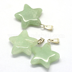 星の天然の緑のアベンチュリンペンダント  プラチナトーンの真鍮パーツ  22~23x20~24x5~7mm  穴：2x7mm&nbsp;G-Q367-16