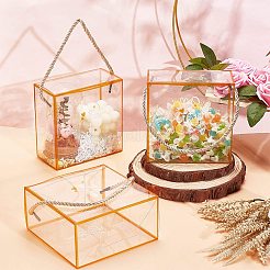 透明なペットキャンディギフトボックス  ロープハンドル付きグッズ収納ケース  正方形  ゴールド  14x7x14cm&nbsp;CON-WH0084-73A