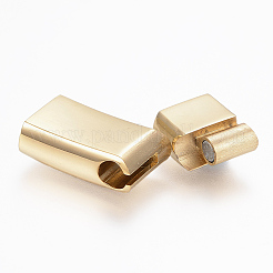 304ステンレススチール製マグネット留め具、接着端付き  長方形  ゴールドカラー  33x13.5x8mm  穴：6x12mm&nbsp;X-STAS-F130-09G