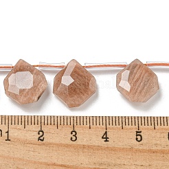 天然石ピーチ色ムーンストーンビーズ連売り  トップ掘削  ティアドロップ  多面カット  15x13x5mm  穴：0.8mm  約24個/連  15.35''~16.14''（39~41センチメートル）&nbsp;G-P544-C05-01