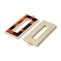 PUレザーペンダント  ライトゴールドメッキ合金パーツ  ヒョウ柄の中空長方形  レッドオレンジ  43x18x2mm  穴：1.8mm&nbsp;FIND-WH0125-84LG-05