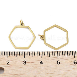 イオンプレーティング（IP）304ステンレスペンダント  レーザー切断  丸カン付き  ゴールドカラー  六角  17x16.5x1mm  穴：2mm&nbsp;STAS-G324-01C-G