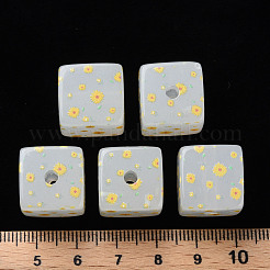 アクリルビーズ-プリント  花模様の正方形  ゴールド  16x16x16mm  穴：3mm&nbsp;MACR-S374-11C-01