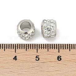 合金ラインストーン粘土パヴェビーズ  バレル  プラチナ  8.5x7mm  穴：4.9mm&nbsp;ALRI-D300-01P-02