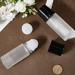 すりガラスのエッセンシャルオイル空の香水瓶2個  プラスチックローラーボールとプラスチックキャップ付き  詰め替え式ボトル  ブラック  3.8x11.1cm  容量：50ミリリットル&nbsp;MRMJ-GF0001-29B