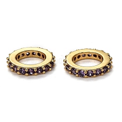 Brass Micro Pave Cubic Zirconia Rondelle European Beads&nbsp;KK-B028-18G-C