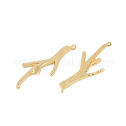 真鍮チャーム  カドミウムフリー＆ニッケルフリー＆鉛フリー  鳥のいる小枝  18KGP本金メッキ  32x15x1mm  穴：1mm&nbsp;KK-S395-01G