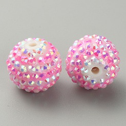 ストライプ柄樹脂ラインストーンビーズ  ラウンド  DIYジュエリー用  キーホルダーとビーズペン  フクシア  19.5~20x17.5mm  穴：2.8mm&nbsp;RESI-WH0034-20G