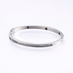 304ステンレススチールバングル  立方晶ジルコニアとヘマタイト  ステンレス鋼色  2-1/4インチ（5.7cm）x1-7/8インチ（4.8cm）  4mm&nbsp;BJEW-P223-20P