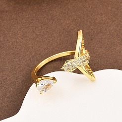 Brass Micro Pave Cubic Zirconia Cuff Rings for Women&nbsp;RJEW-Z113-38G