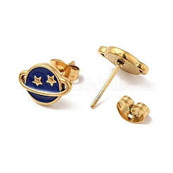 Ion Plating(IP) Enamel Planet with Star Stud Earrings with 316 Surgical Stainless Steel Pins&nbsp;EJEW-A081-06G