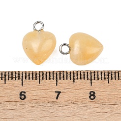 ナチュラルトパーズ翡翠のチャーム  プラチナトーンの真鍮製ループ付き  ハート  13x10x5~6mm  穴：2mm&nbsp;G-T132-005F