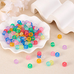 450 個 9 色の透明 & 蓄光プラスチックビーズ  艶消し  暗闇で光る  バレル  ミックスカラー  9x6mm  穴：3.8mm  50個/カラー&nbsp;KY-TA0001-35