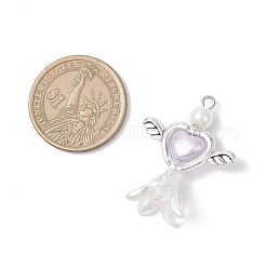 アクリル＆チベットスタイルの合金ペンダント  ハート＆フラワー  鉄パーツ  アンティークシルバー＆プラチナ  ミックスカラー  34x27.5x15.5mm  穴：2mm&nbsp;PALLOY-JF04327