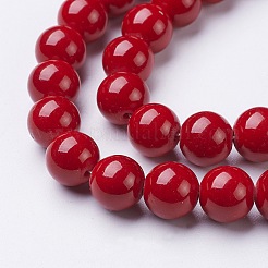 天然石馬山ジェイドラウンドビーズ連売り  染め  レッド  10mm  穴：1mm  約41個/連  15.7インチ&nbsp;G-D263-10mm-XS31