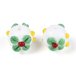 手作りランプワークビーズ  花の丸  ホワイト  11~16mm  穴：1.2~2mm&nbsp;LAMP-ZX003-14-01