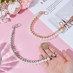 2個 2色 ABSプラスチック イミテーションパール 財布ストラップエクステンダー  鉄と合金のパーツと  プラチナ·ゴールデン  300mm  1pc /カラー&nbsp;AJEW-UN0002-26