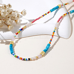 4Pcs 4 Styles Ethnic Style Rainbow Color Square Natural Shell & Glass & Glass Seed Beaded Necklaces for Women&nbsp;BO1499-1