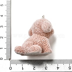 フロッキー樹脂ペンダント  犬  プラチナ鉄ループ付き  淡い茶色  34x26x36mm  穴：2mm&nbsp;FIND-I044-23