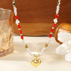 Brass Pendant Glass & Imitation Pearl & Synthetic Gemstone Beaded Necklaces for Women&nbsp;XO1597