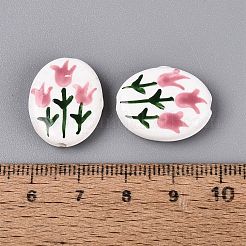 Hand Painted Tulip Flower Oval Porcelain Beads&nbsp;PORC-N012-11B