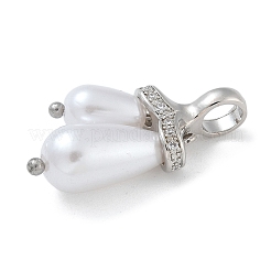 Rack Plating Brass Micro Pave Clear Cubic Zirconia with ABS Plastic Pearl Pendants&nbsp;KK-G515-57P