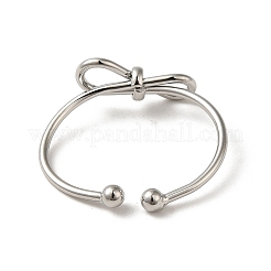 女性用真鍮カフリング  カドミウムフリー＆鉛フリー  蝶結び  プラチナ  内径：18.4mm&nbsp;RJEW-D026-03P