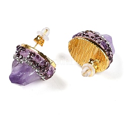 Rack Plating Brass With Nature Amethyst Gemstone&nbsp;EJEW-U010-01G
