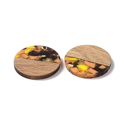 透明樹脂＆ウォールナットウッドチャーム  金箔  フラットラウンドのチャーム  ミックスカラー  28x3mm  穴：2mm&nbsp;RESI-N025-045