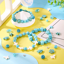 天然溶岩石と合成ターコイズとサンゴビーズのブレスレット/ネックレス作りキット  10mm  穴：1mm&nbsp;DIY-TA0012-54