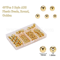 497個5スタイルabsプラスチックビーズ  ラウンド  黄金メッキ  4~12x3.5~11.5mm  穴：1.2~2mm&nbsp;OACR-YW0001-10A