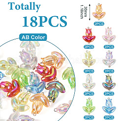 18個 9スタイル アクリル&合金フラワーペンダント  プラチナ鉄平頭ピン付き  ミックスカラー  30mm  2個/スタイル&nbsp;PALLOY-TAC0160