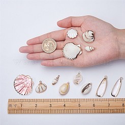電気メッキナチュラルシェルペンダント  ゴールデンメッキ鉄パーツ  混合図形  貝殻色  20個/箱&nbsp;SSHEL-SC0001-03