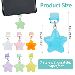 14個 7スタイル プラスチック製携帯用防塵プラグ  星の樹脂ペンダント付き  ミックスカラー  38mm  2個/スタイル&nbsp;HJEW-FH00167