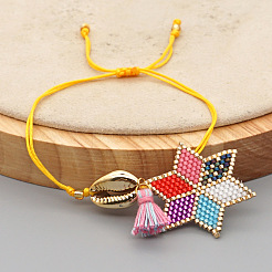Adjustable Glass Seed Bead Braided Star Charm Bracelets&nbsp;HR8950