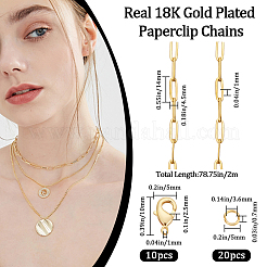 DIY チェーンネックレス ジュエリーキット  真鍮のペーパークリップチェーンとカニカンを含む  304ステンレススチール丸カン  18KGP本金メッキ&nbsp;DIY-BBC0002-31