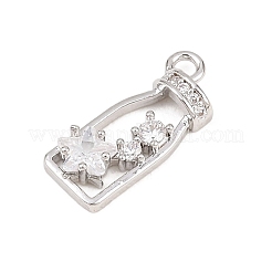 真鍮マイクロパヴェクリアキュービックジルコニアペンダント  ウィッシュボトルチャーム  プラチナ  14.5x6x3mm  穴：1.4mm&nbsp;KK-D225-02P