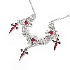 FireBrick Enamel Bat with Cross Pendant Necklace & Dangle Earrings&nbsp;SJEW-G081-03AS