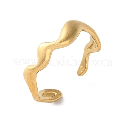 PVD Vacuum Plating 304 Stainless Steel Wave Open Cuff Ring for Women&nbsp;RJEW-C040-02G