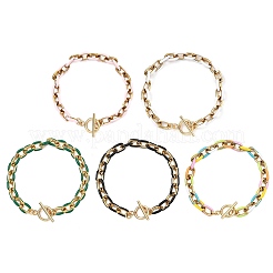 304 Stainless Steel Enamel Cable Chain Bracelets for Women&nbsp;BJEW-JB13595