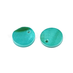 スプレー塗装された天然淡水貝のフラットラウンドいチャーム  ターコイズ  12.5x1.5~2mm  穴：1.5mm&nbsp;SHEL-N036-09