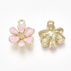 合金ペンダント  エナメル  花  ライトゴールド  ピンク  15x12.5x4mm  穴：1.4mm&nbsp;X-PALLOY-S177-06E