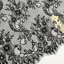 ポリエステルレース生地  服装アクセサリー  ブラック  1500x0.5mm  3m / pc&nbsp;DIY-WH20025-027A