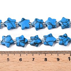 合成ターコイズ染色ビーズ連売り  シードビーズで  多面カットスター  ドジャーブルー  9~11x9~11x4~4.5mm  穴：1mm  約16個/連  0.7~7.28''（17.5~18.5センチメートル）  ビーズ：直径3mm  厚さ2mm  穴：0.7~0.9mm&nbsp;G-T138-193