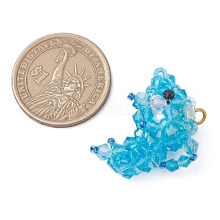 電気メッキガラスチャーム  イルカチャーム  天然のブラックスピネルビーズと鉄のピン付き  多面カット  ディープスカイブルー  22x14.5x29mm  穴：3mm&nbsp;PALLOY-MZ01208