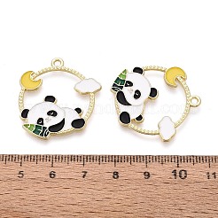 合金エナメルチャーム  フラットラウンド＆パンダチャーム  ライトゴールド  カラフル  29.5x27.5x1.5mm  穴：1.8mm&nbsp;ENAM-T021-83A-G