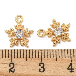 フラワー真鍮製マイクロパヴェキュービックジルコニアチャーム  透明  18KGP本金メッキ  11.5x10x2.5mm  穴：1.2mm&nbsp;X-KK-N254-102G-01